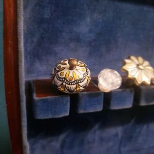 Blue and white ceramic brass drawer knob pull